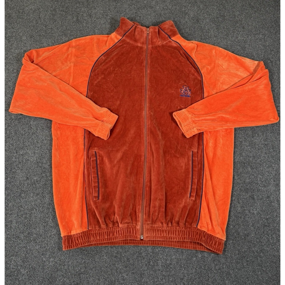 VTG Akademiks  Velour‎ Full Zip Jacket Mens XXL 2XL Orange High Neck Zip Pockets